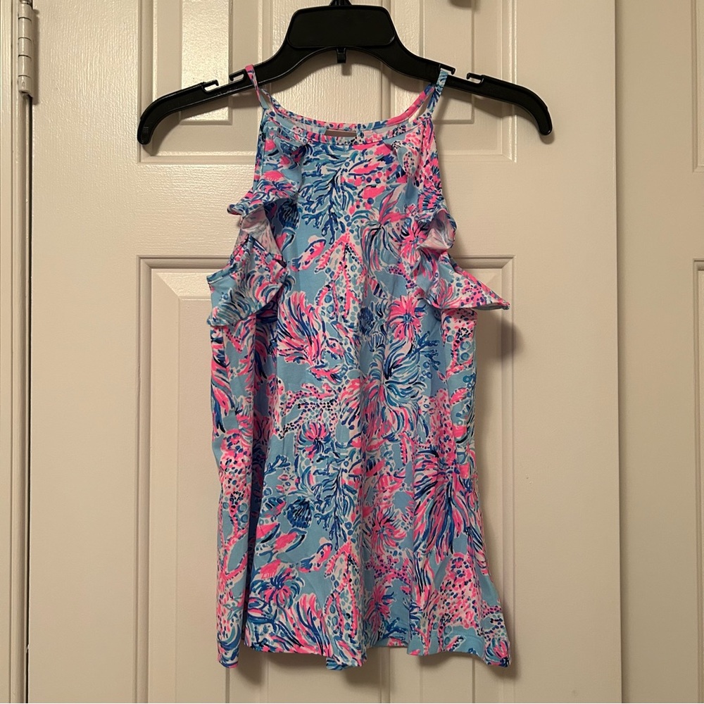 Lilly Pulitzer Billie Halter Top Ruffle Celestial Blue Seek and Sea Size XXS